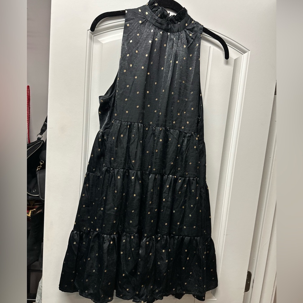 TCEC Black Satin Dress with Gold Dots